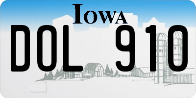 IA license plate DOL910