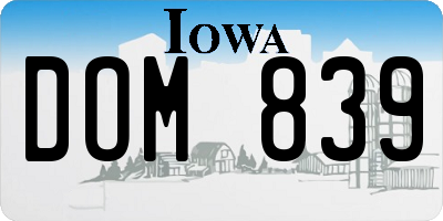 IA license plate DOM839
