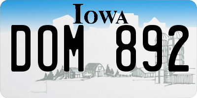 IA license plate DOM892