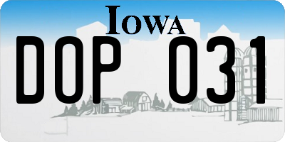 IA license plate DOP031