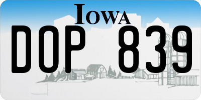 IA license plate DOP839