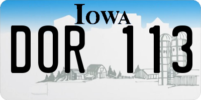 IA license plate DOR113