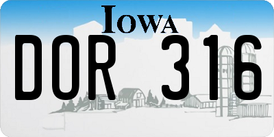 IA license plate DOR316