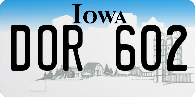 IA license plate DOR602