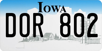 IA license plate DOR802