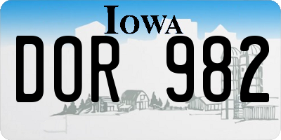 IA license plate DOR982