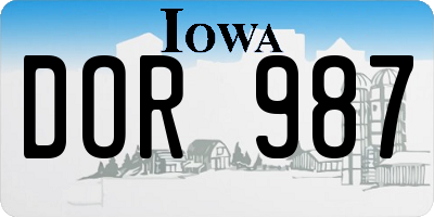 IA license plate DOR987