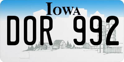 IA license plate DOR992