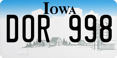 IA license plate DOR998