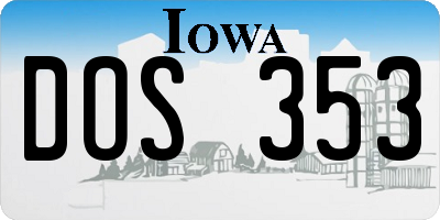 IA license plate DOS353