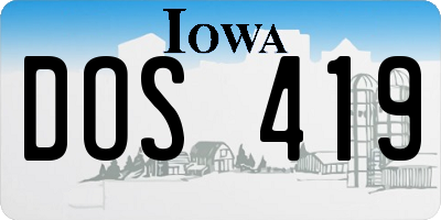 IA license plate DOS419