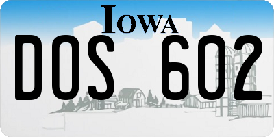 IA license plate DOS602