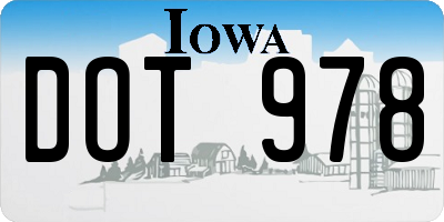 IA license plate DOT978