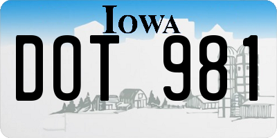 IA license plate DOT981