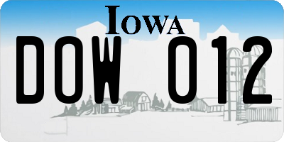 IA license plate DOW012