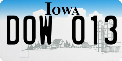 IA license plate DOW013