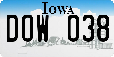 IA license plate DOW038