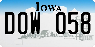 IA license plate DOW058