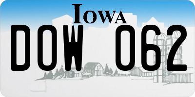 IA license plate DOW062