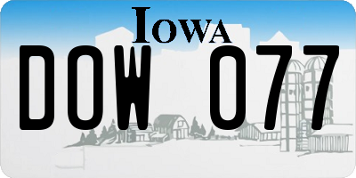IA license plate DOW077