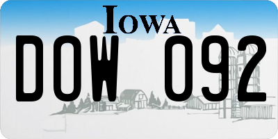 IA license plate DOW092