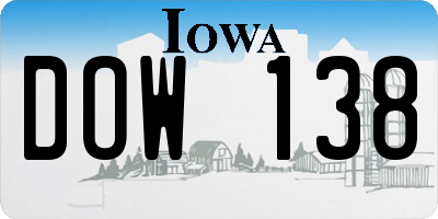 IA license plate DOW138