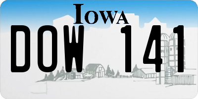 IA license plate DOW141