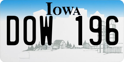 IA license plate DOW196