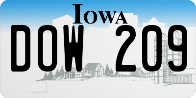 IA license plate DOW209