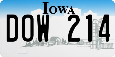 IA license plate DOW214