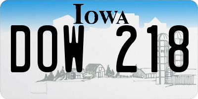IA license plate DOW218
