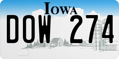 IA license plate DOW274