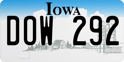 IA license plate DOW292