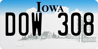 IA license plate DOW308