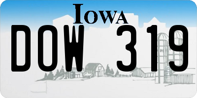IA license plate DOW319