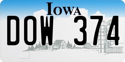 IA license plate DOW374