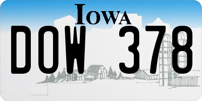IA license plate DOW378