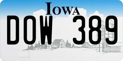 IA license plate DOW389