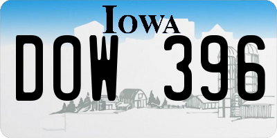 IA license plate DOW396