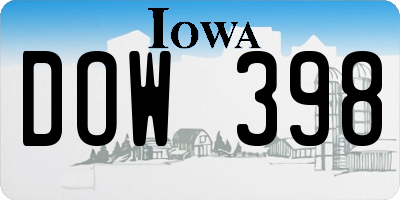 IA license plate DOW398