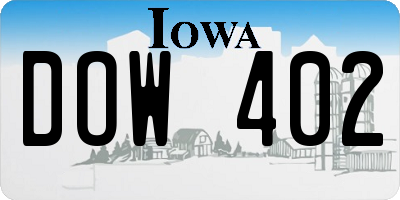 IA license plate DOW402