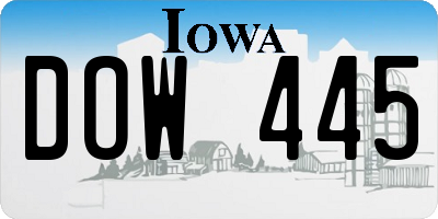 IA license plate DOW445