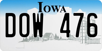 IA license plate DOW476