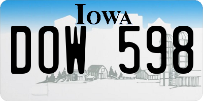 IA license plate DOW598