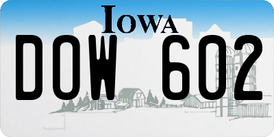 IA license plate DOW602