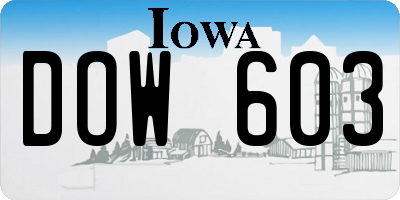IA license plate DOW603
