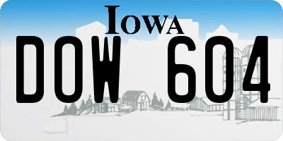 IA license plate DOW604