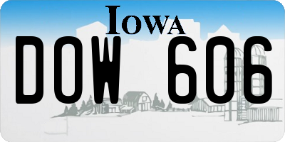 IA license plate DOW606
