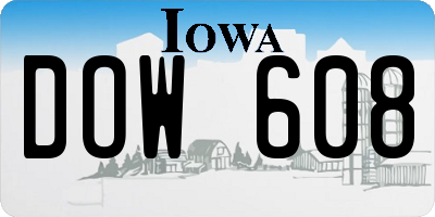IA license plate DOW608