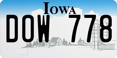 IA license plate DOW778
